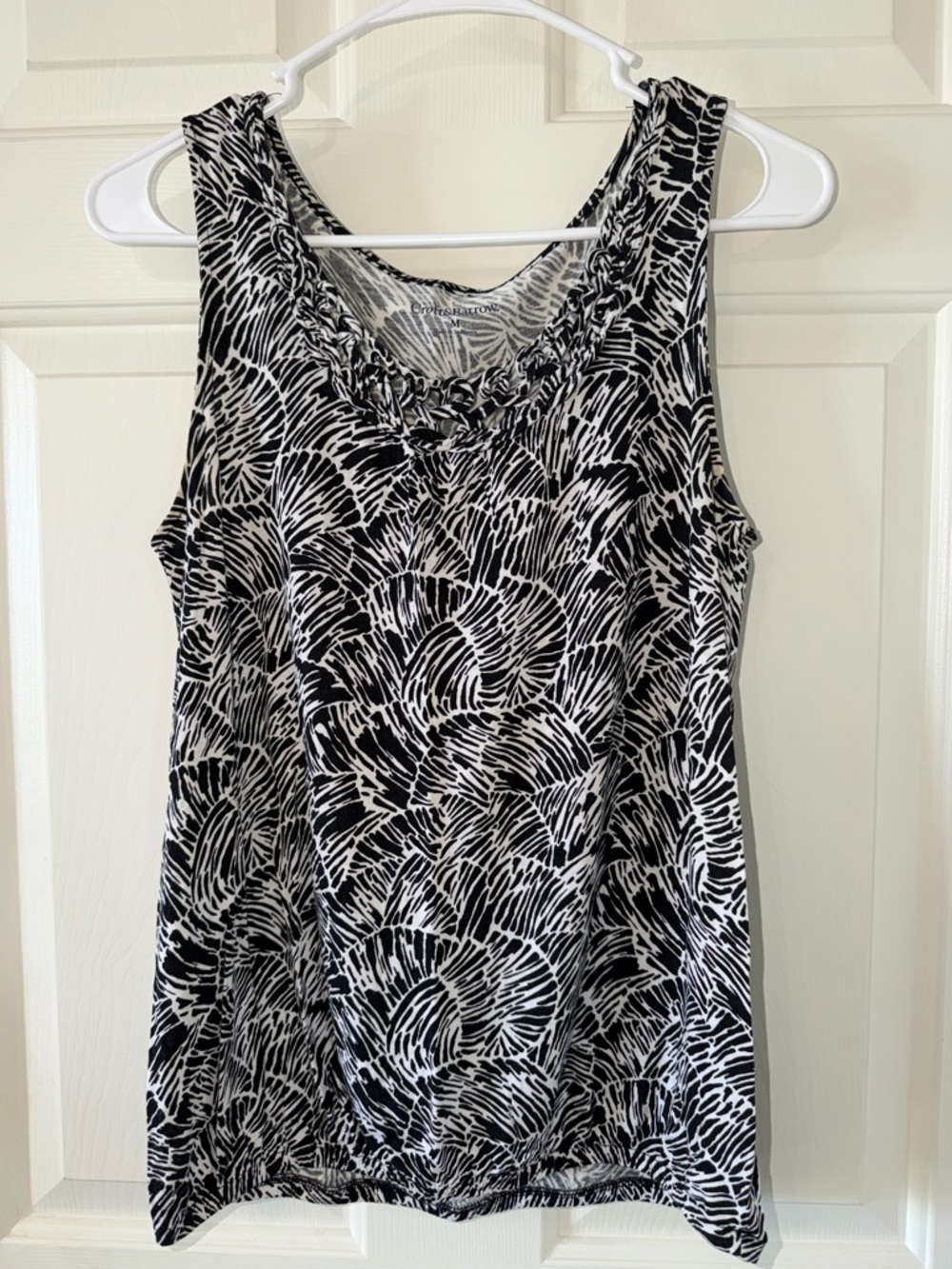 croft & barrow Black and White Patterned Ruffle-Trim Tank
